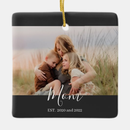 Mom Established Black White Elegant Script Photo  セラミックオーナメント (正面)
