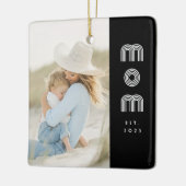 Mom Established Black White Retro Script Photo  セラミックオーナメント (左)