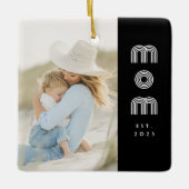 Mom Established Black White Retro Script Photo  セラミックオーナメント (正面)