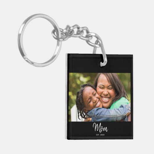 Mom Established Black White Script Photo キーホルダー (正面左)