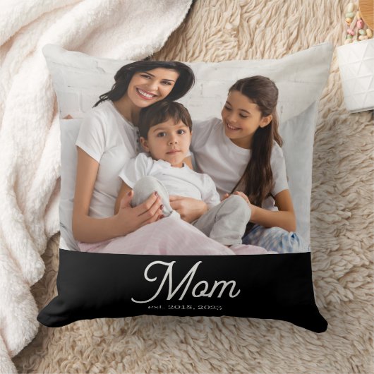 Mom Established Black White Script Photo クッション (ブランケット)