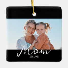 Mom Established Black White Script Photo  セラミックオーナメント