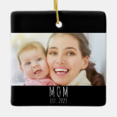 Mom Established Black White Script Photo セラミックオーナメント (正面)