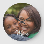 Mom Established Black White Script Photo ラージ壁時計 (正面)