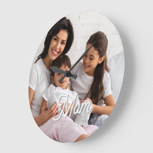 Mom Established Black White Script Photo ラージ壁時計 (傾斜)