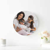 Mom Established Black White Script Photo ラージ壁時計 (ホーム)