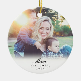 Mom Established Black White Script Photo Ornament セラミックオーナメント