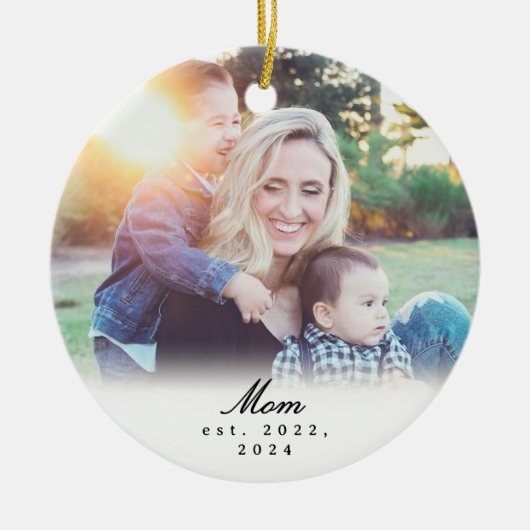Mom Established Black White Script Photo Ornament セラミックオーナメント (正面)