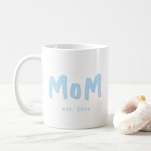 Mom Established Blue Typography New Mother コーヒーマグカップ (ドーナツ)