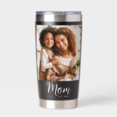 Mom Established Date Black Photo White Script Gift 保温保冷タンブラー (背面)