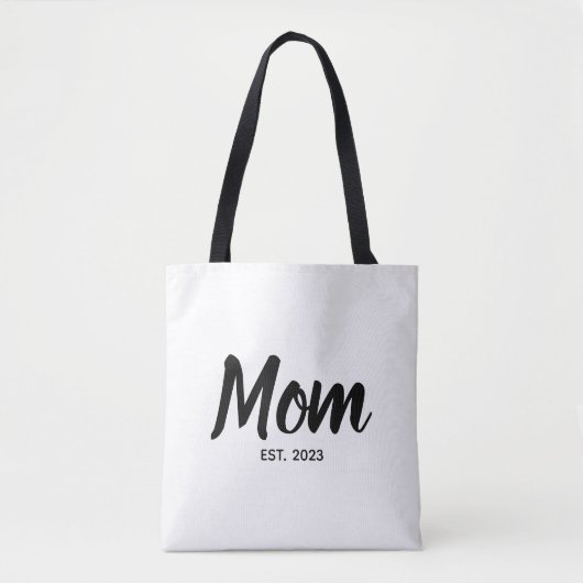 Mom Established Date Black Script Custom Text トートバッグ (正面)