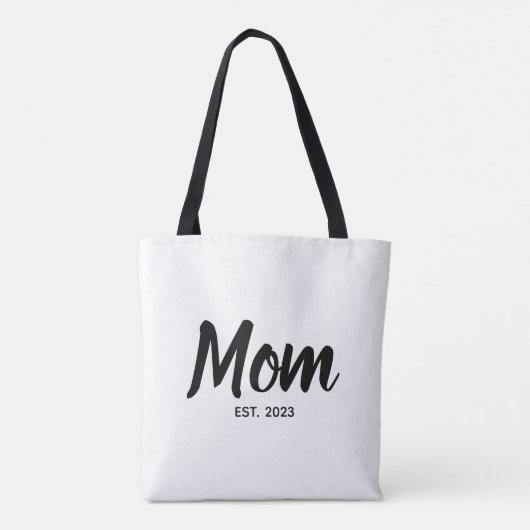  Mom Established Date Black Script Custom Text トートバッグ (裏面)