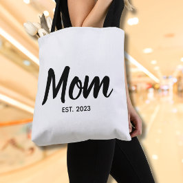  Mom Established Date Black Script Custom Text トートバッグ