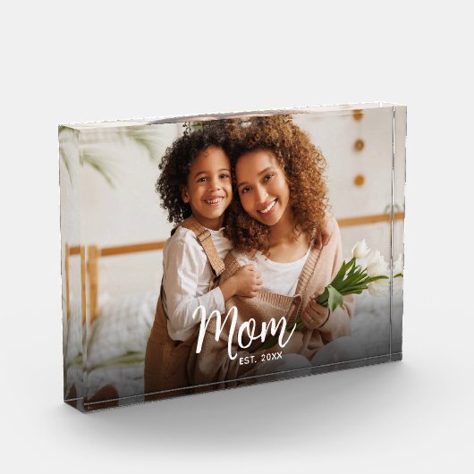 Mom Established Date Custom White Script Modern フォトブロック (左)