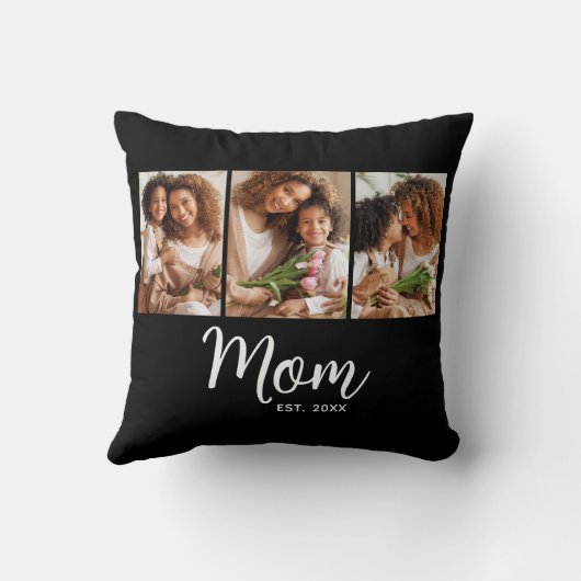 Mom Established Date Stylish Script Black 3 Photo クッション (裏面)