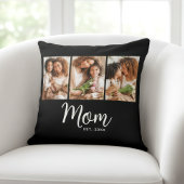 Mom Established Date Stylish Script Black 3 Photo クッション