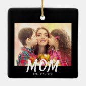 Mom Established Elegant Bold Font Black Photo セラミックオーナメント (裏面)