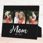 Mom Established Elegant Script Black 3 Photo フォトプラーク<br><div class="desc">Black White Mom Established Script 3 Photo Elegant Modern Design. Customize it. Replace the photos with your own of your kids and change the years to the years you became a mom.</div>