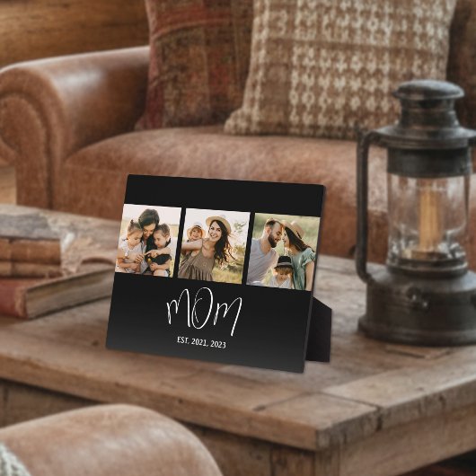 Mom Established Elegant Script Black 3 Photo フォトプラーク