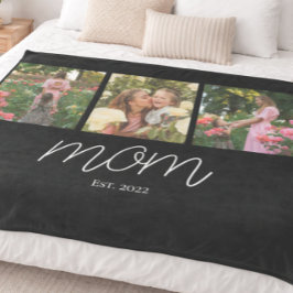 Mom Established Elegant Script Black 3 Photo  フリースブランケット