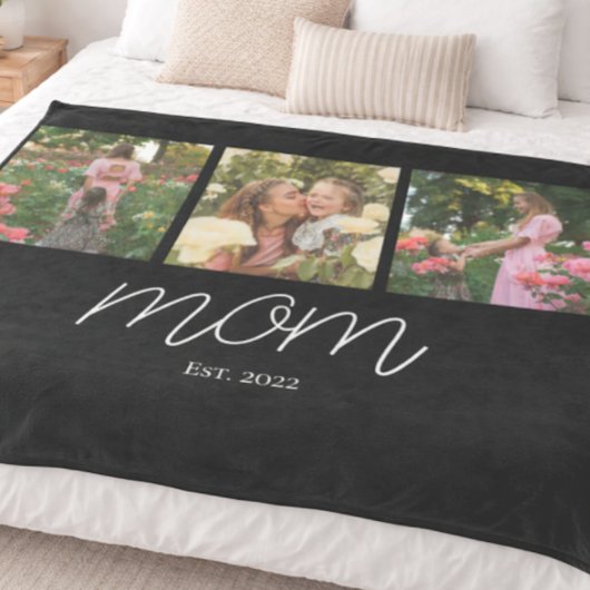 Mom Established Elegant Script Black 3 Photo  フリースブランケット