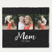 Mom Established Elegant Script Black 3 Photo フリースブランケット