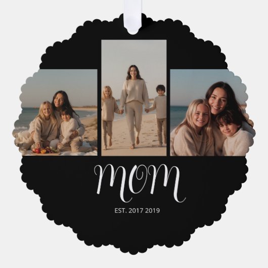 Mom Established Graceful Script Black 3 Photo オーナメントカード (正面)