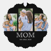 Mom Established Modern 3 写真 ブラック オーナメントカード (正面)