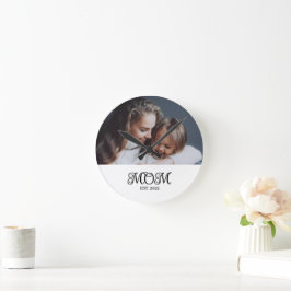 Mom Established Modern Black Script Photo ラウンド壁時計