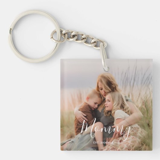 Mom Established Modern Elegant Script Photo  キーホルダー (正面)