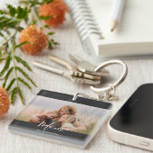 Mom Established Modern Elegant Script Photo  キーホルダー (正面右)