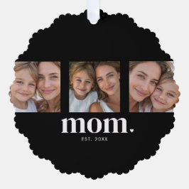 Mom Established Modern Minimal Black 3 Photo オーナメントカード