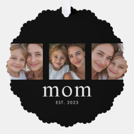 Mom Established Modern Minimal Black 3 Photo オーナメントカード