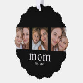 Mom Established Modern Minimal Black 3 Photo オーナメントカード (左)