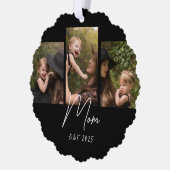 Mom Established Modern Script Black 3 Photo オーナメントカード (左)