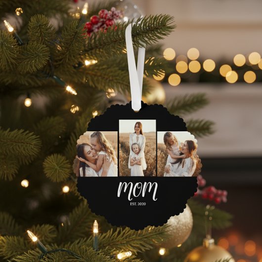 Mom Established Modern Script Black 3 Photo オーナメントカード