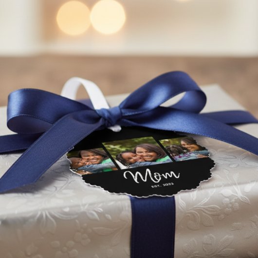 Mom Established Modern Script Black 3 Photo  オーナメントカード