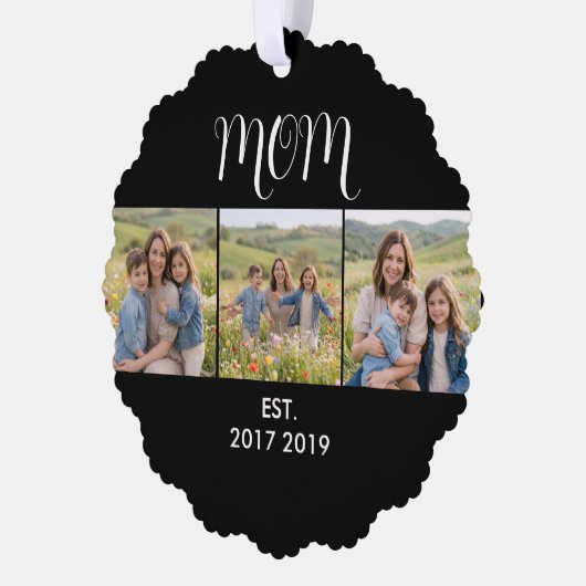 Mom Established Modern Script Black 3 Photo オーナメントカード (左)