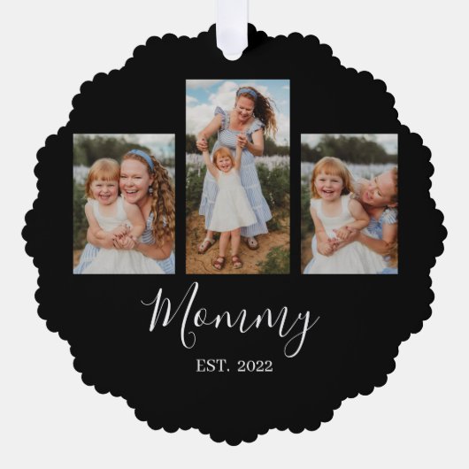 Mom Established Modern Script Black 3 Photo オーナメントカード (正面)