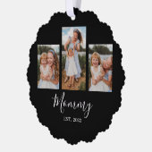 Mom Established Modern Script Black 3 Photo オーナメントカード (左)