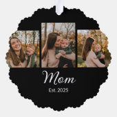 Mom Established Modern Script Black 3 Photo オーナメントカード (裏面)