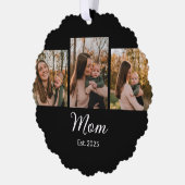 Mom Established Modern Script Black 3 Photo オーナメントカード (左)