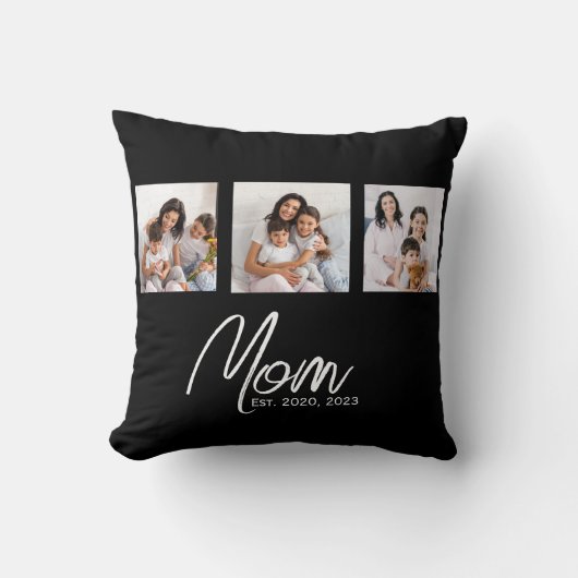 Mom Established Modern Script Black 3 Photo クッション (正面)