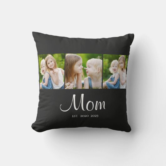 Mom Established Modern Script Black 3 Photo クッション (正面)