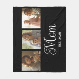 Mom Established Modern Script Black 3 Photo フリースブランケット
