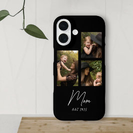 Mom Established Modern Script Black 3 Photo iPhone 16ケース