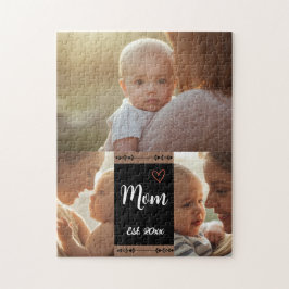 Mom Established Modern Script Black 3 Photo Jigsaw ジグソーパズル