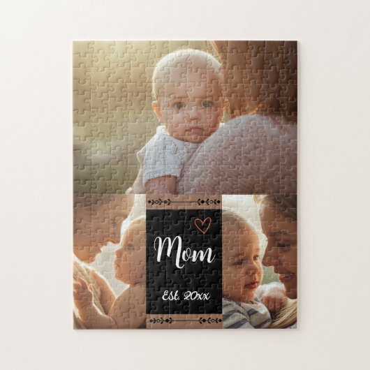 Mom Established Modern Script Black 3 Photo Jigsaw ジグソーパズル (縦)