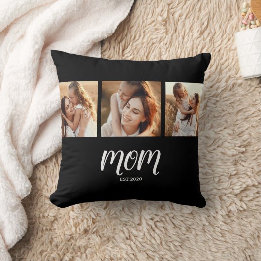 Mom Established Modern Script Black 3 Photo Throw  クッション (ブランケット)