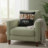 Mom Established Modern Script Black 3 Photo Throw  クッション